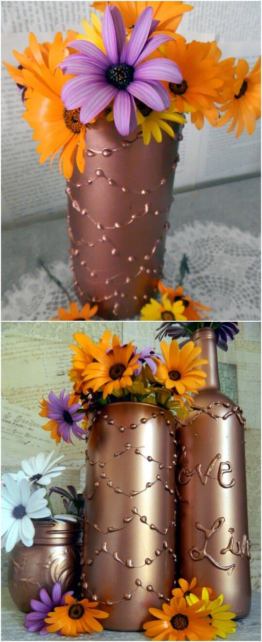 Decorative vase made with a craft glue gun