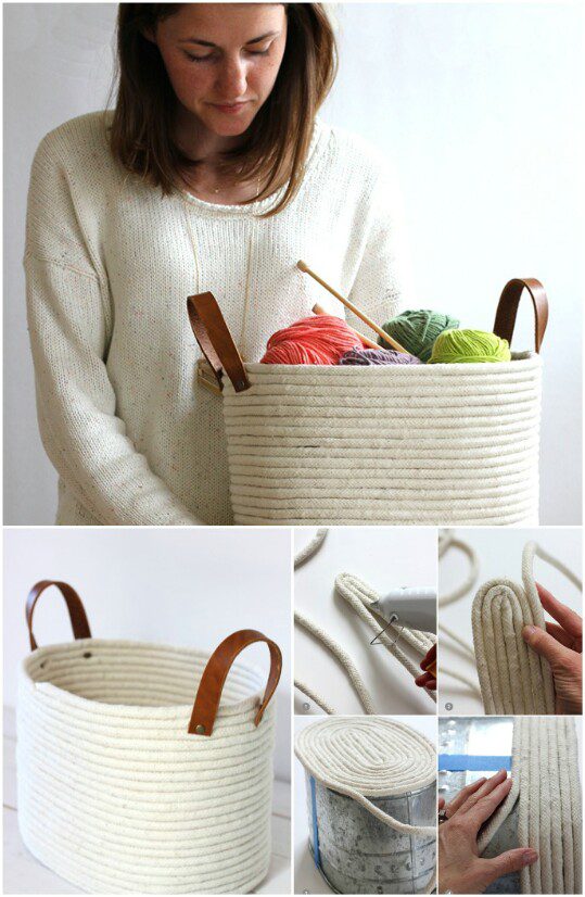 Rope coil basket made with a craft glue gun